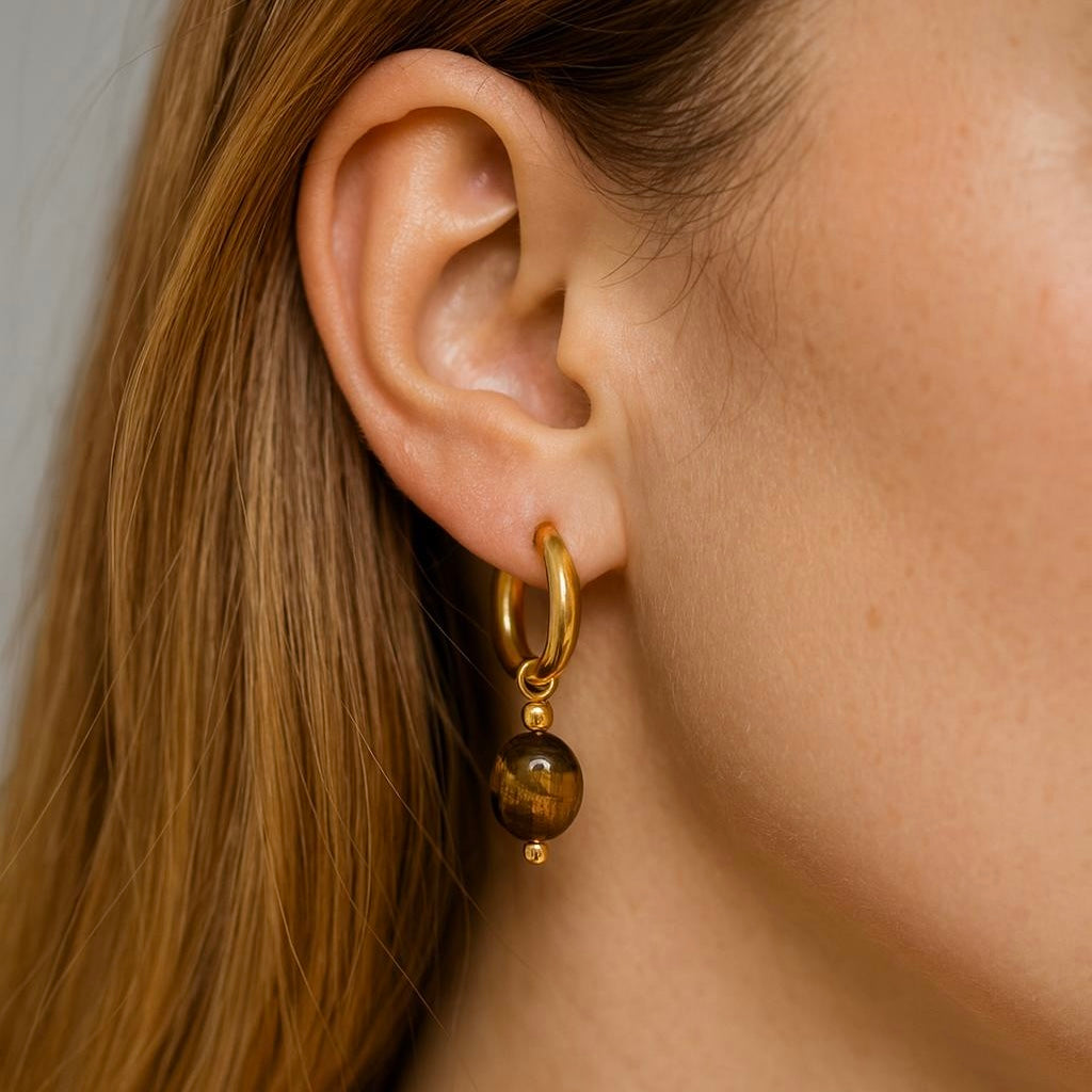 Petite Hoops Tiger Eye