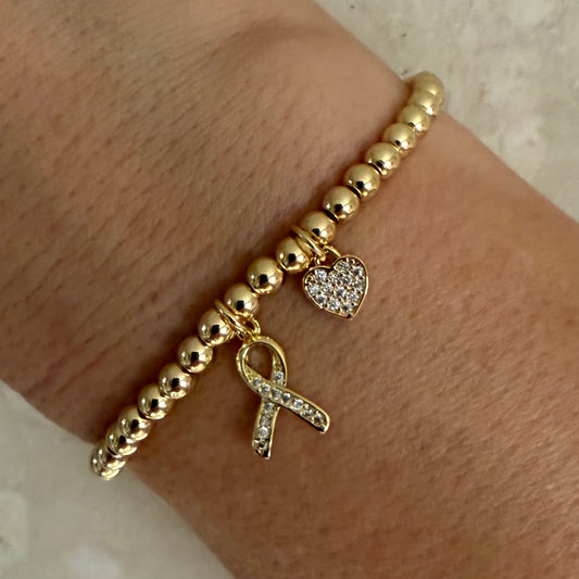 Charity Collection - Awareness Bracelet - Small Ribbon & Heart